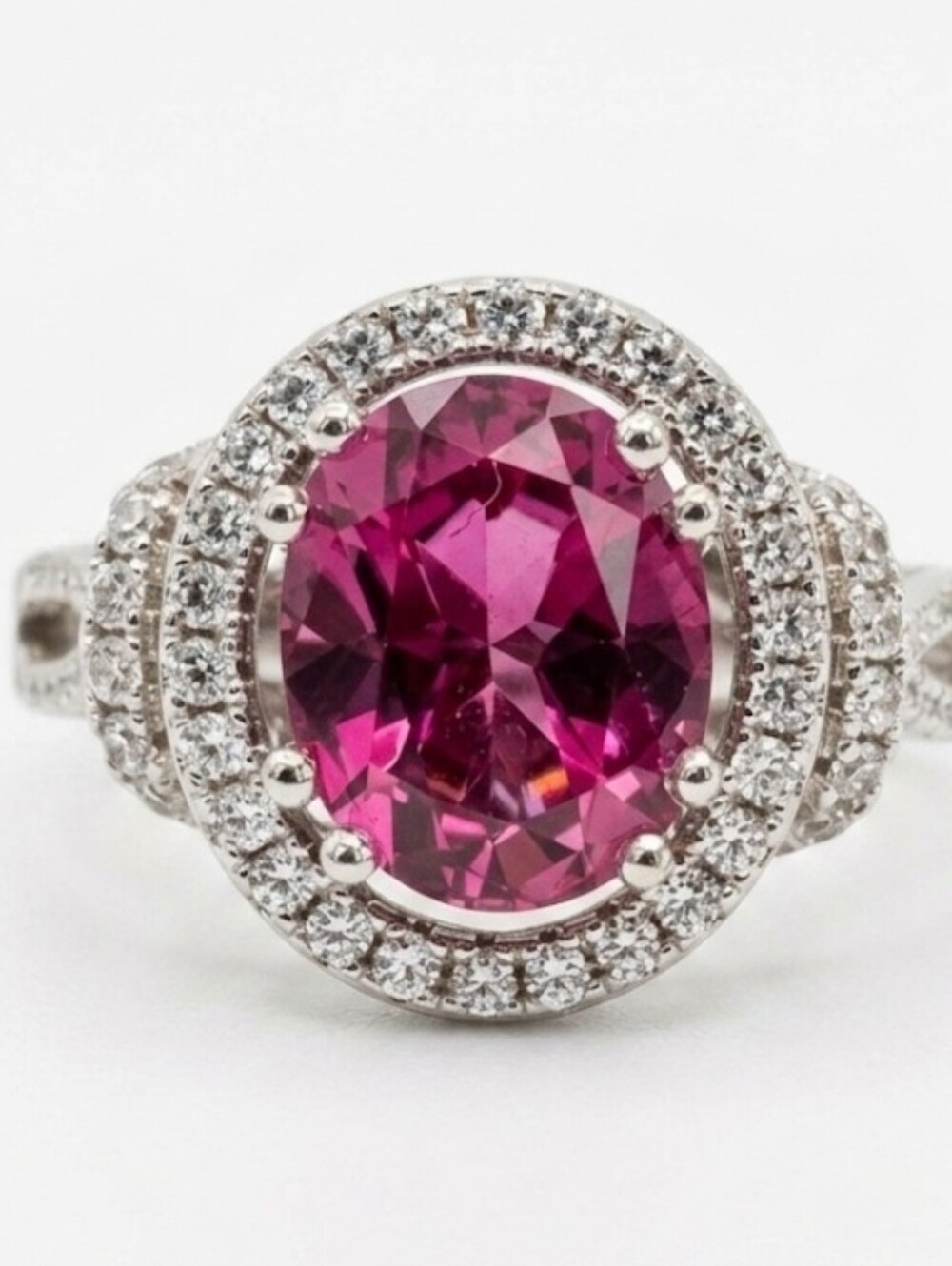 Rare Victoria Wieck Strawberry Topaz & White Zircom. Sterling Silver Size 6!